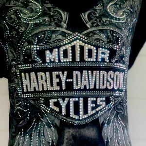 Harley- Davidson slinky, lace and bedazzled/ crystals t-skirt